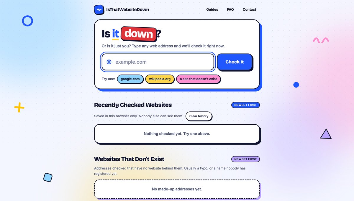IsThatWebsiteDown home page: a bold white card asking 