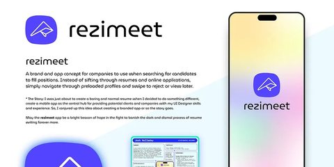 rezimeet brand board with app icon and phone